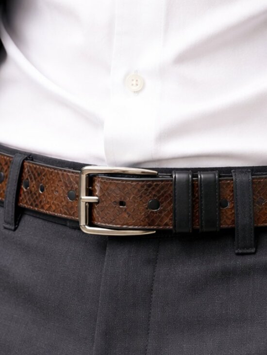 ♥️FATHER\'S DAY! Via Spiga Textured Leather Belt Brown Luxe Men\'s NEW - S